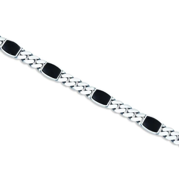 Real Mens Miami Cuban Link Bracelet W. Black Onyx Gemstone 925 Sterling Silver
