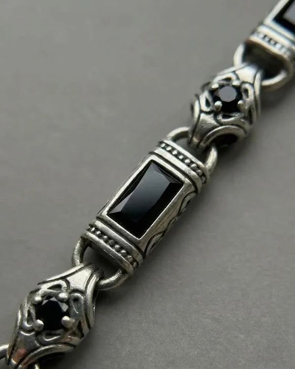 925 Sterling Silver Black Onyx Bracelet for Men, Byzantine Chain Bracelet with Onyx Stones, Handmade Mens Silver Bracelet, Gift for Him