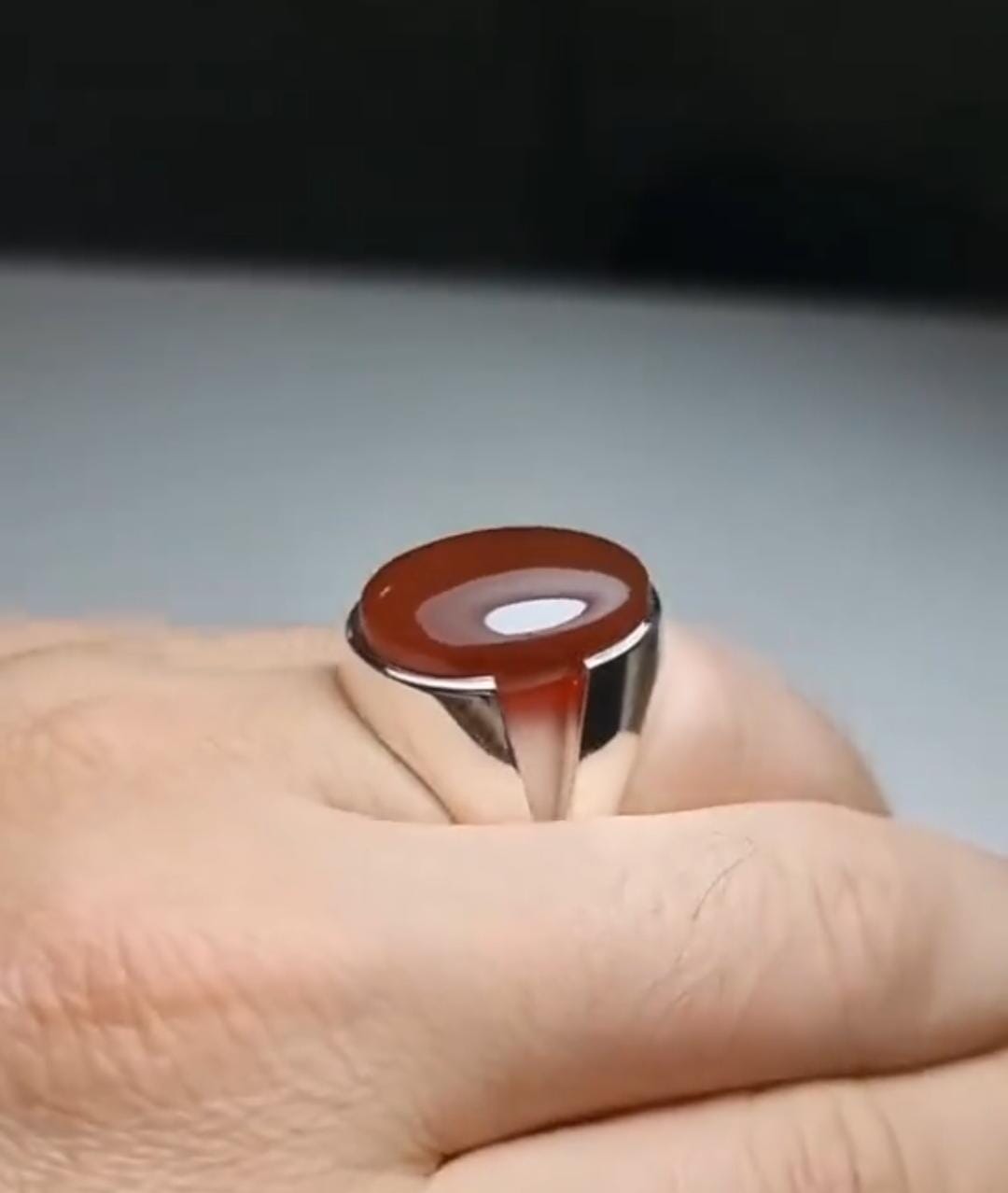 Natural Brown Agate Sterling ,Handmade Aqeeq Ring,