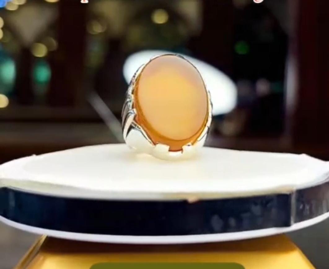 Real Yellow Yemni Agate Ring Handmade 925 Sterling