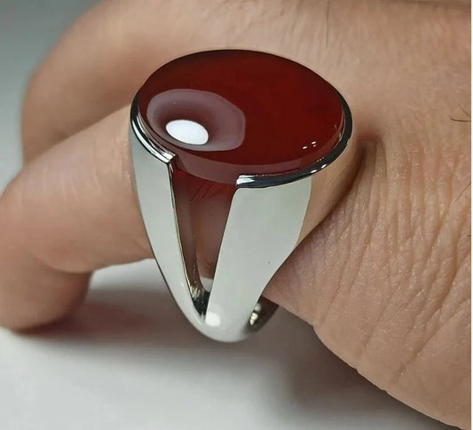 Natural Brown Agate Sterling ,Handmade Aqeeq Ring,