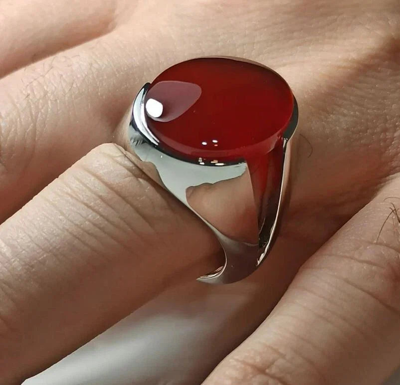 Natural Brown Agate Sterling ,Handmade Aqeeq Ring,