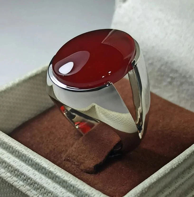 Natural Brown Agate Sterling ,Handmade Aqeeq Ring,