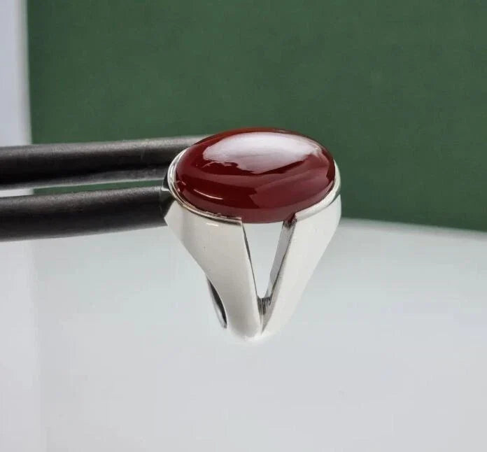 Natural Brown Agate Sterling ,Handmade Aqeeq Ring,