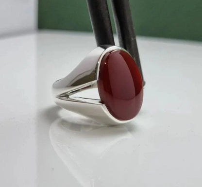 Natural Brown Agate Sterling ,Handmade Aqeeq Ring,