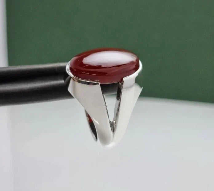 Natural Brown Agate Sterling ,Handmade Aqeeq Ring,